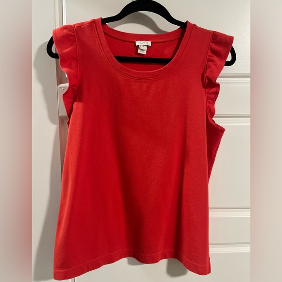 J. Crew Red Poppy Flutter Sleeve Medium Shirt - Picture 3 of 5